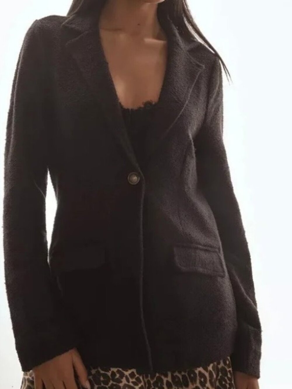 Anthropologie Maeve Coat Blazer Jacket Women's Long Sleeve Cotton, Black, XXS
